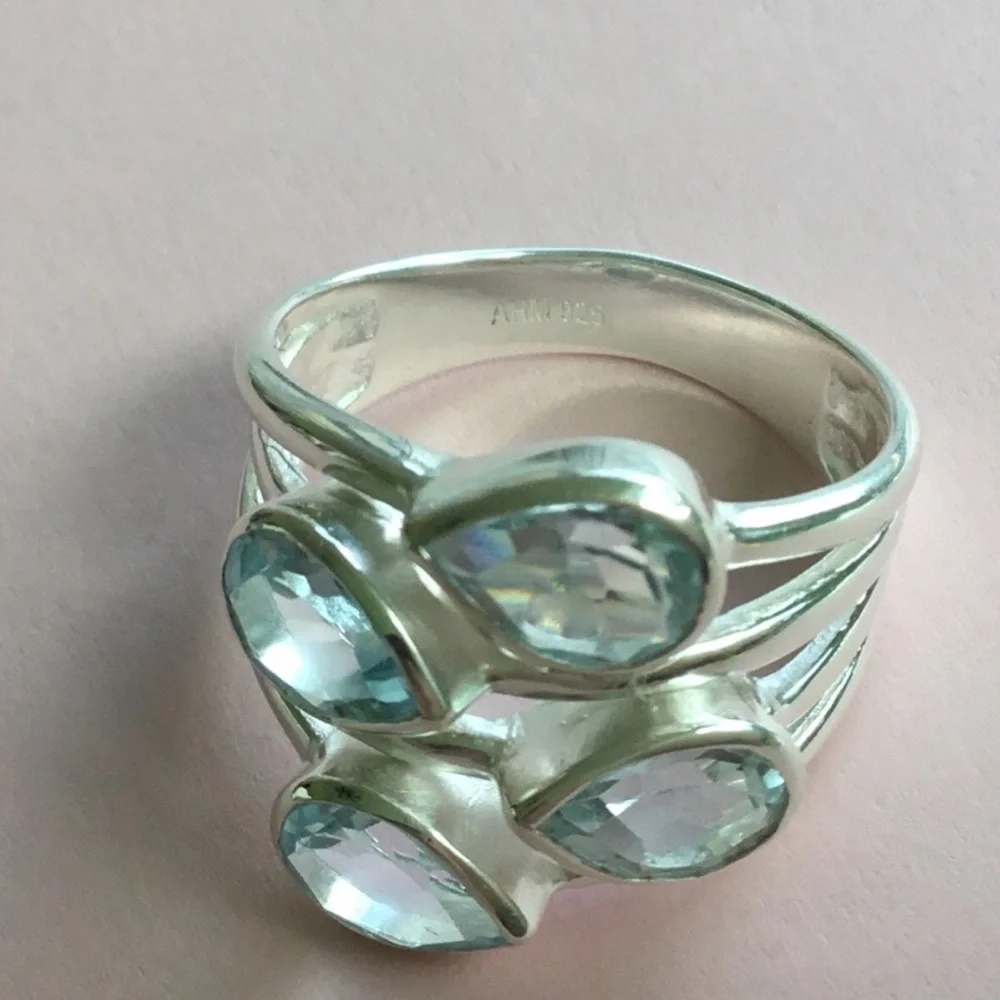 Genuine Blue Topaz .925 Sterling Silver Ring - Picture 13 of 16